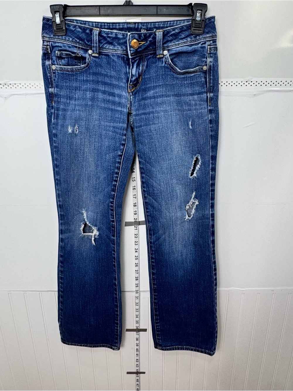 American Eagle Slim Boot Jeans Sz 4 Distressed Medium Wash Stretch Denim